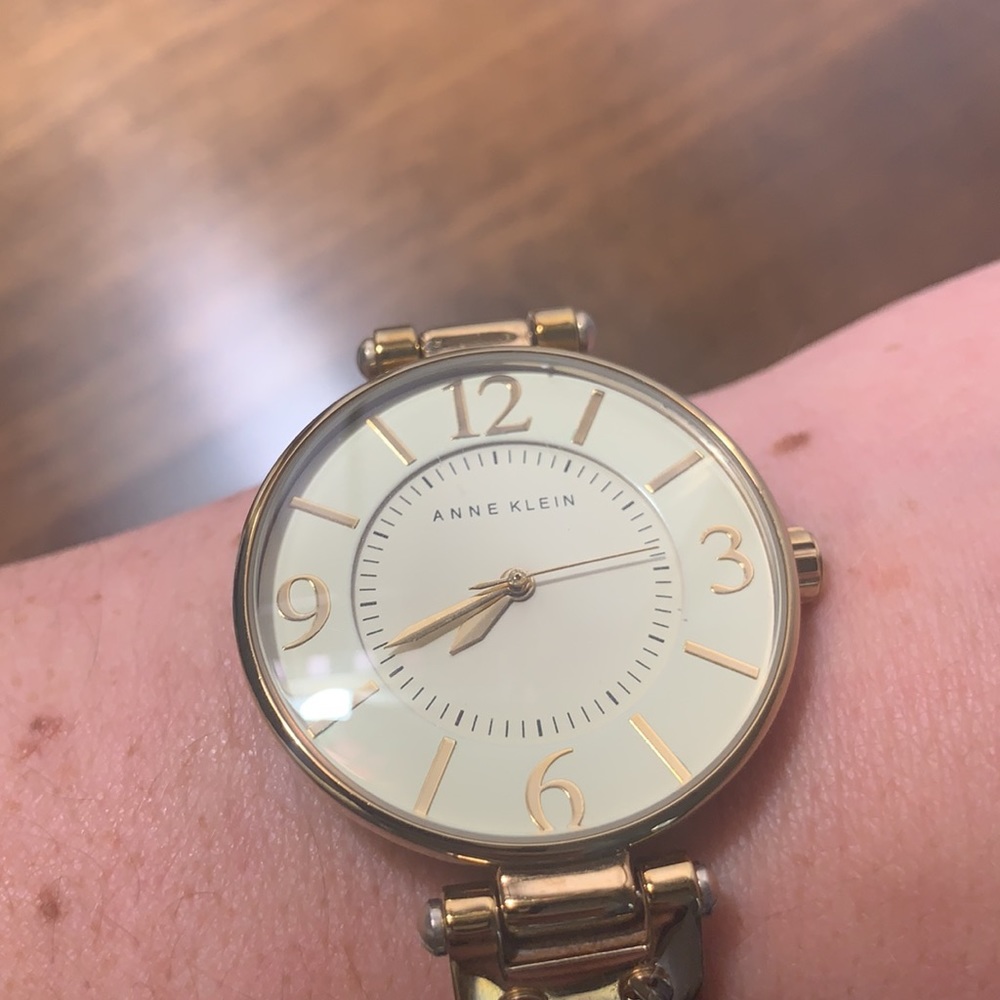 Anne Klein gold and brown leather watch